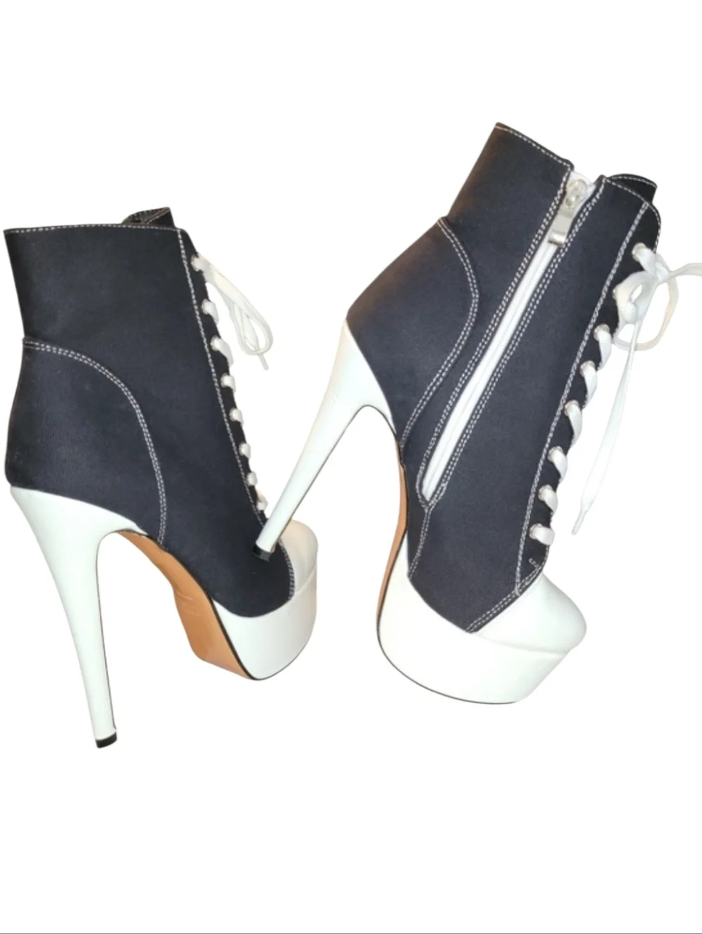 Black Canvas Platform Sneaker Heels Stiletto Ankle Boots Lace-Up  US 9 EU 39